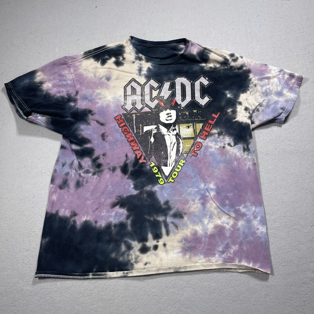 AC/DC Highway To Hell Tour Shirt Men Large Regular Fit Purple Tie Dye Streetwear